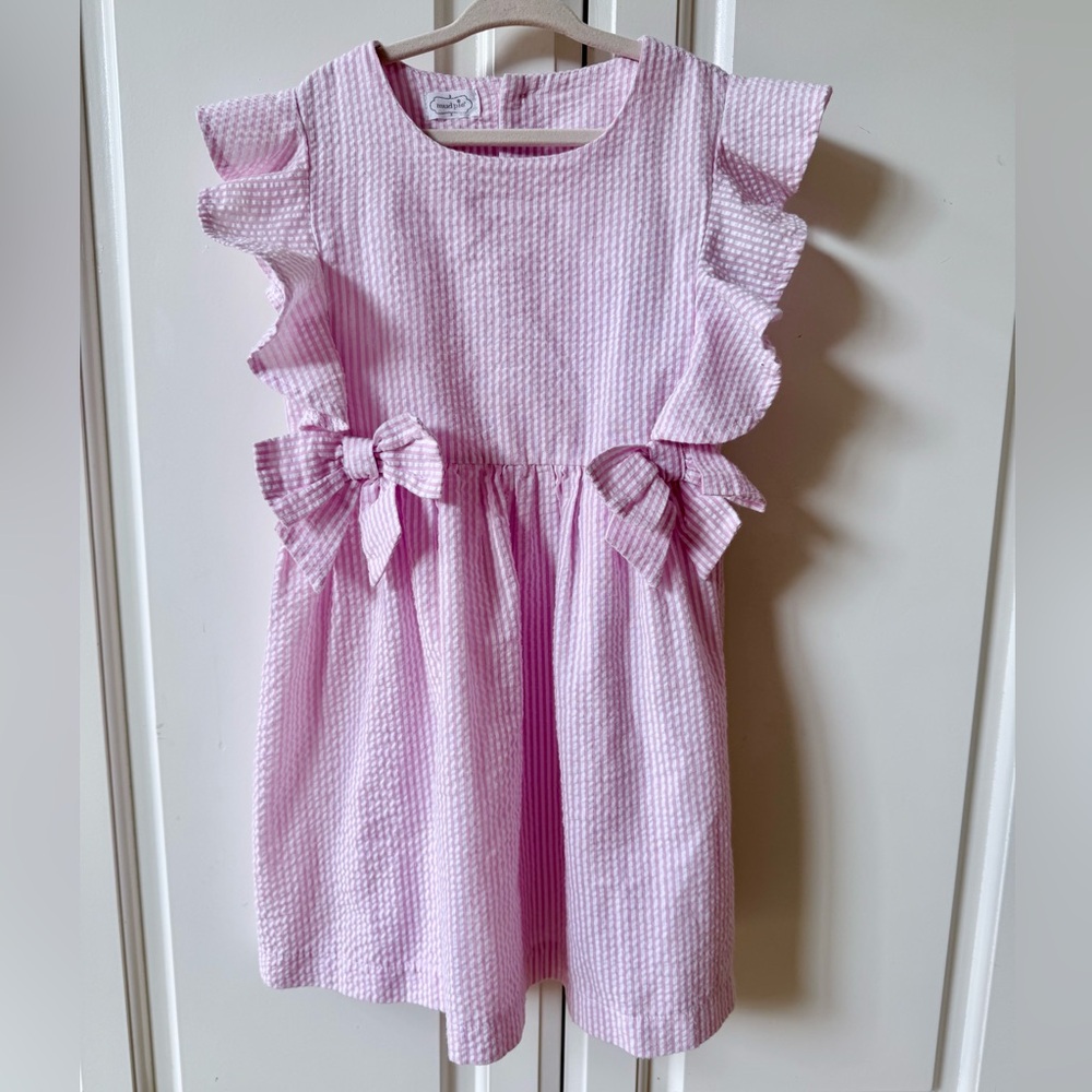 Mud Pie Girls’ Toddler Dress – Pink Seersucker w/ Bows 🎀